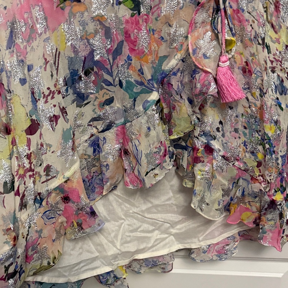 Rococo Sand Floral High Low Dress - Pink and Blue with Silver Accents - NWT - Picture 5 of 6